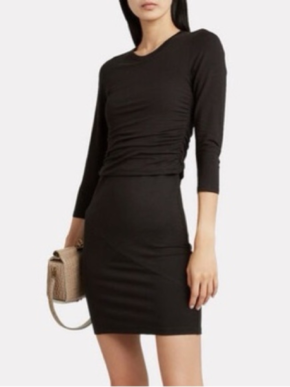 ATM Pima Cotton Ruched Black Mini Dress Size XS